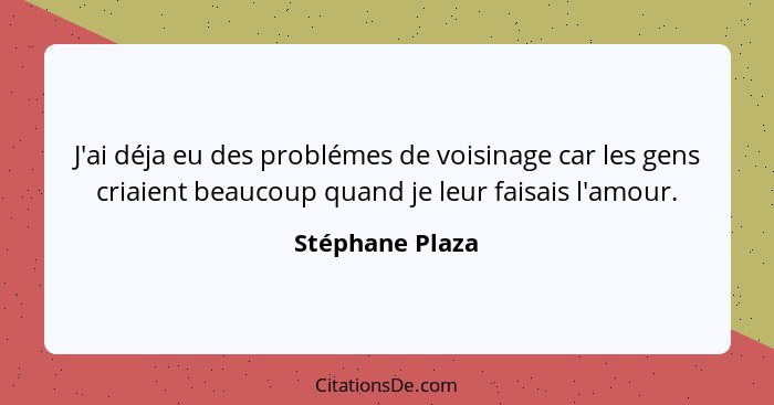 J'ai déja eu des problémes de voisinage car les gens criaient beaucoup quand je leur faisais l'amour.... - Stéphane Plaza