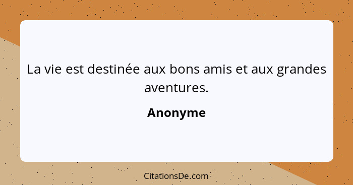 La vie est destinée aux bons amis et aux grandes aventures.... - Anonyme