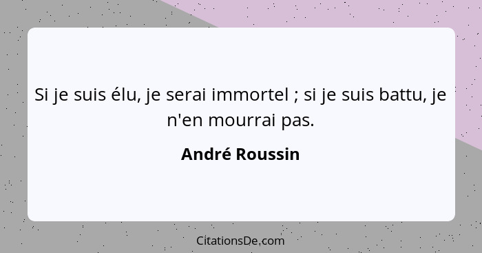 Si je suis élu, je serai immortel ; si je suis battu, je n'en mourrai pas.... - André Roussin