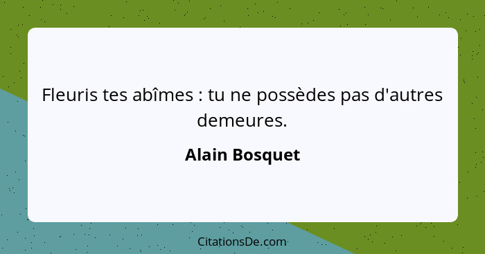 Fleuris tes abîmes : tu ne possèdes pas d'autres demeures.... - Alain Bosquet