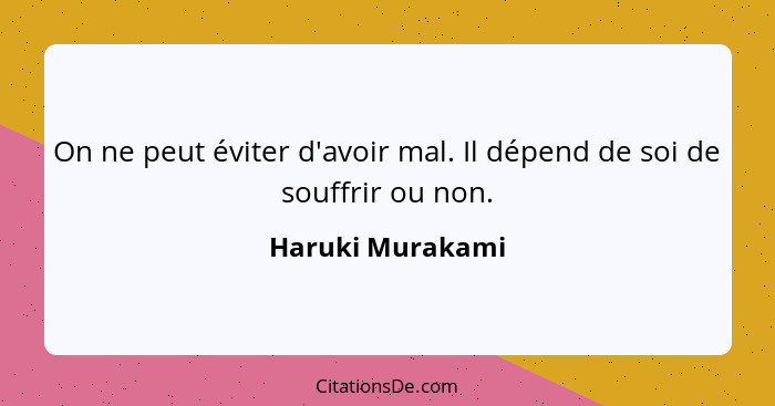 On ne peut éviter d'avoir mal. Il dépend de soi de souffrir ou non.... - Haruki Murakami