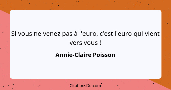 Si vous ne venez pas à l'euro, c'est l'euro qui vient vers vous !... - Annie-Claire Poisson