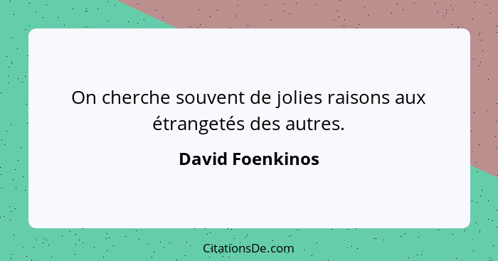 On cherche souvent de jolies raisons aux étrangetés des autres.... - David Foenkinos