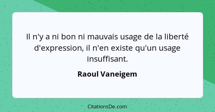 Il n'y a ni bon ni mauvais usage de la liberté d'expression, il n'en existe qu'un usage insuffisant.... - Raoul Vaneigem