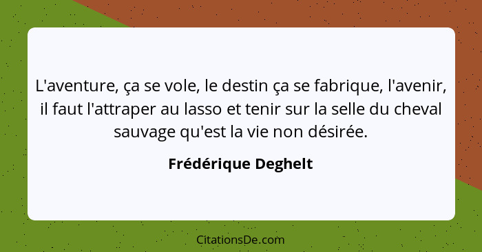 L'aventure, ça se vole, le destin ça se fabrique, l'avenir, il faut l'attraper au lasso et tenir sur la selle du cheval sauvage q... - Frédérique Deghelt