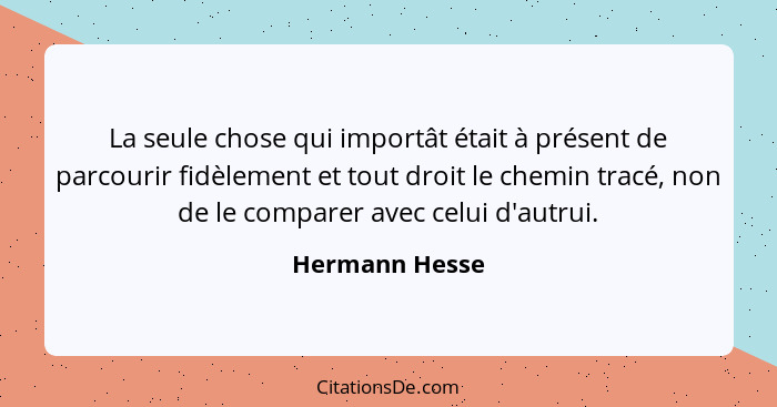 La seule chose qui importât était à présent de parcourir fidèlement et tout droit le chemin tracé, non de le comparer avec celui d'aut... - Hermann Hesse