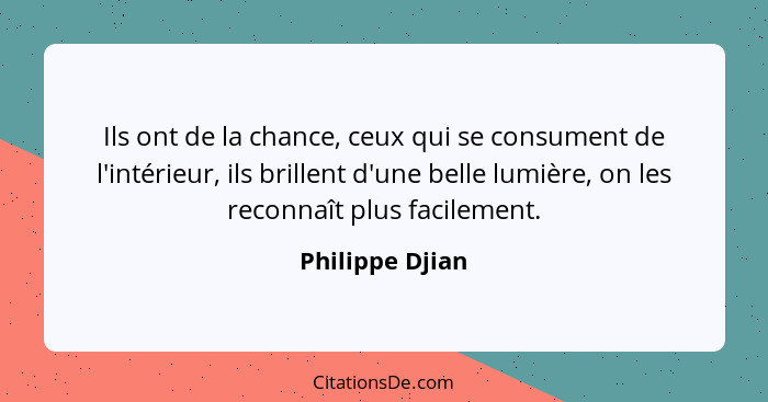 Ils ont de la chance, ceux qui se consument de l'intérieur, ils brillent d'une belle lumière, on les reconnaît plus facilement.... - Philippe Djian