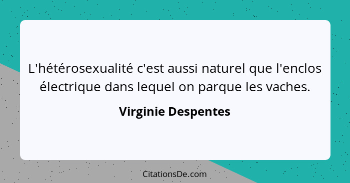 L'hétérosexualité c'est aussi naturel que l'enclos électrique dans lequel on parque les vaches.... - Virginie Despentes