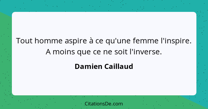 Tout homme aspire à ce qu'une femme l'inspire. A moins que ce ne soit l'inverse.... - Damien Caillaud