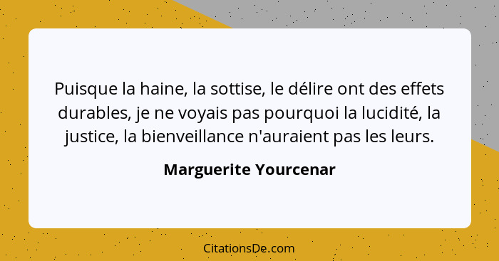 Puisque la haine, la sottise, le délire ont des effets durables, je ne voyais pas pourquoi la lucidité, la justice, la bienveil... - Marguerite Yourcenar