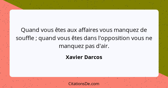 Quand vous êtes aux affaires vous manquez de souffle ; quand vous êtes dans l'opposition vous ne manquez pas d'air.... - Xavier Darcos