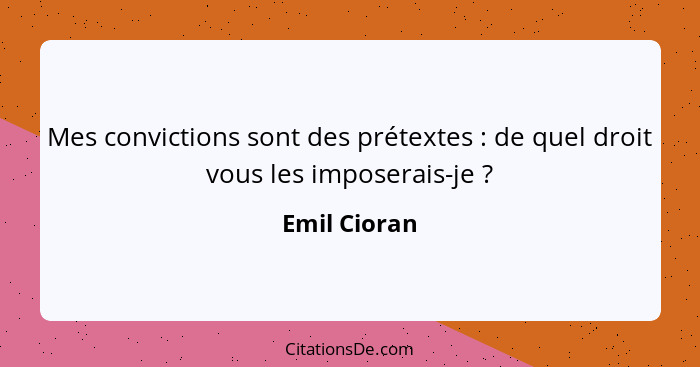 Mes convictions sont des prétextes : de quel droit vous les imposerais-je ?... - Emil Cioran