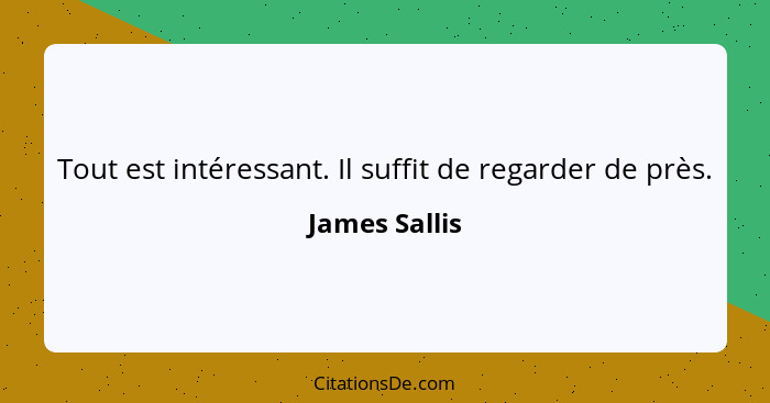 Tout est intéressant. Il suffit de regarder de près.... - James Sallis