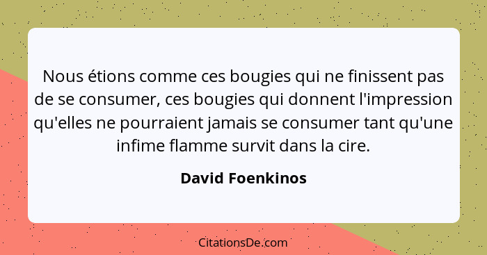 Nous étions comme ces bougies qui ne finissent pas de se consumer, ces bougies qui donnent l'impression qu'elles ne pourraient jamai... - David Foenkinos