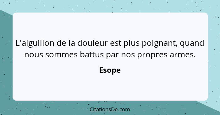 L'aiguillon de la douleur est plus poignant, quand nous sommes battus par nos propres armes.... - Esope