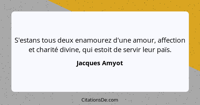 S'estans tous deux enamourez d'une amour, affection et charité divine, qui estoit de servir leur païs.... - Jacques Amyot
