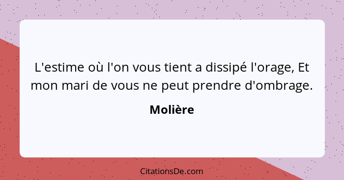 L'estime où l'on vous tient a dissipé l'orage, Et mon mari de vous ne peut prendre d'ombrage.... - Molière