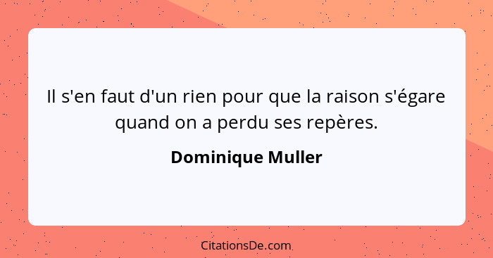 Il s'en faut d'un rien pour que la raison s'égare quand on a perdu ses repères.... - Dominique Muller