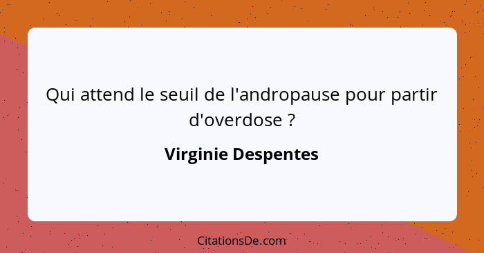 Qui attend le seuil de l'andropause pour partir d'overdose ?... - Virginie Despentes