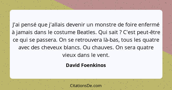 J'ai pensé que j'allais devenir un monstre de foire enfermé à jamais dans le costume Beatles. Qui sait ? C'est peut-être ce qui... - David Foenkinos