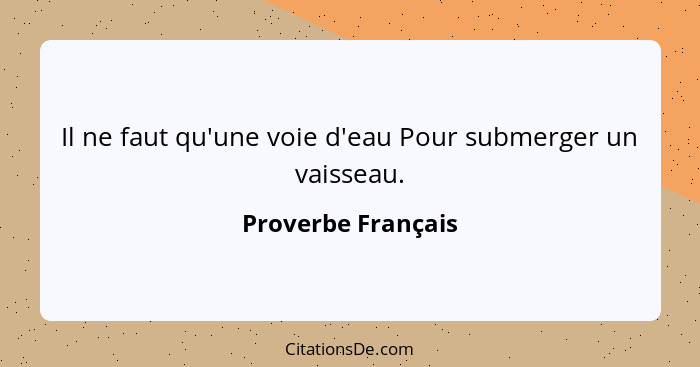 Il ne faut qu'une voie d'eau Pour submerger un vaisseau.... - Proverbe Français