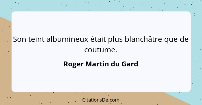 Son teint albumineux était plus blanchâtre que de coutume.... - Roger Martin du Gard