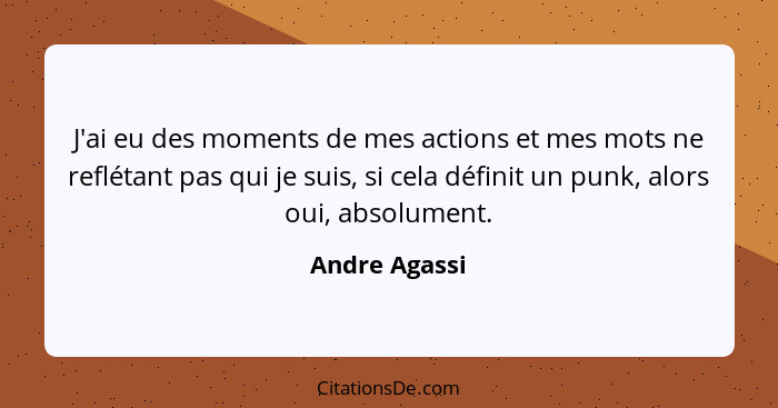 J'ai eu des moments de mes actions et mes mots ne reflétant pas qui je suis, si cela définit un punk, alors oui, absolument.... - Andre Agassi