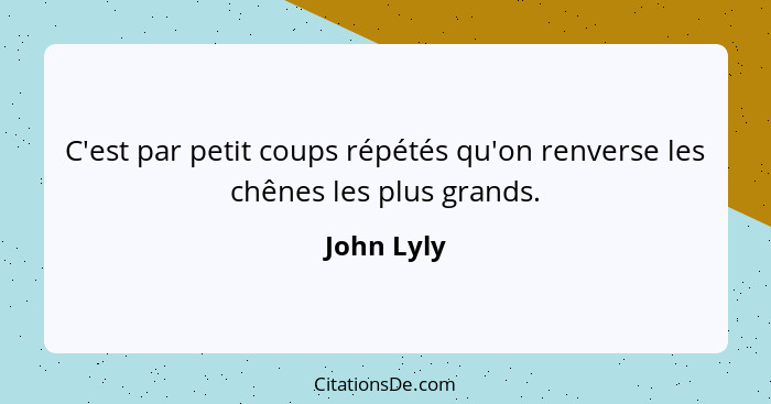 C'est par petit coups répétés qu'on renverse les chênes les plus grands.... - John Lyly