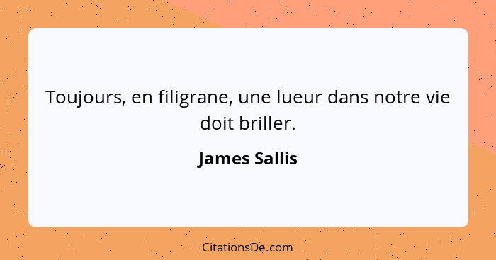 Toujours, en filigrane, une lueur dans notre vie doit briller.... - James Sallis