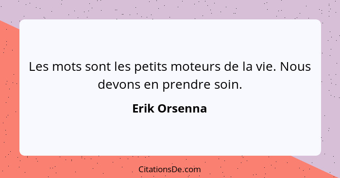 Les mots sont les petits moteurs de la vie. Nous devons en prendre soin.... - Erik Orsenna