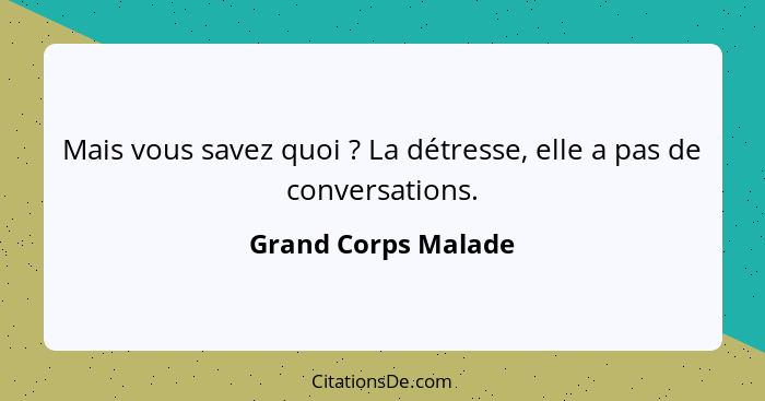 Mais vous savez quoi ? La détresse, elle a pas de conversations.... - Grand Corps Malade