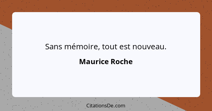 Sans mémoire, tout est nouveau.... - Maurice Roche