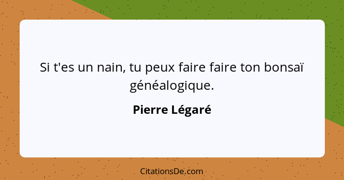 Si t'es un nain, tu peux faire faire ton bonsaï généalogique.... - Pierre Légaré