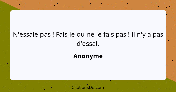 N'essaie pas ! Fais-le ou ne le fais pas ! Il n'y a pas d'essai.... - Anonyme