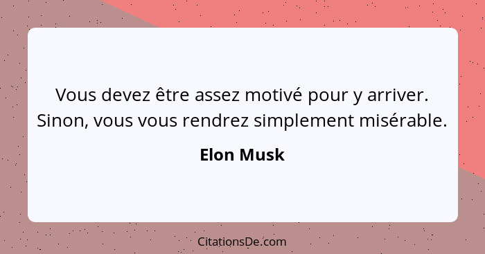 Vous devez être assez motivé pour y arriver. Sinon, vous vous rendrez simplement misérable.... - Elon Musk