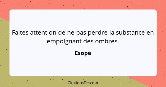 Faites attention de ne pas perdre la substance en empoignant des ombres.... - Esope