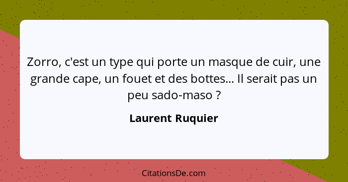 Zorro, c'est un type qui porte un masque de cuir, une grande cape, un fouet et des bottes... Il serait pas un peu sado-maso ?... - Laurent Ruquier