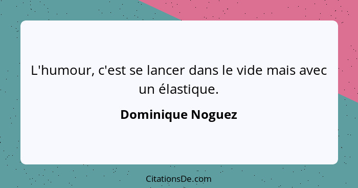 L'humour, c'est se lancer dans le vide mais avec un élastique.... - Dominique Noguez