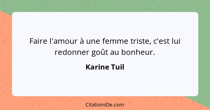 Faire l'amour à une femme triste, c'est lui redonner goût au bonheur.... - Karine Tuil