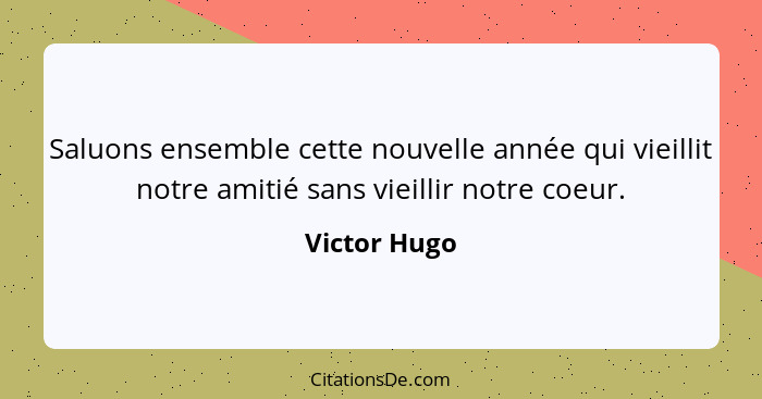 Saluons ensemble cette nouvelle année qui vieillit notre amitié sans vieillir notre coeur.... - Victor Hugo