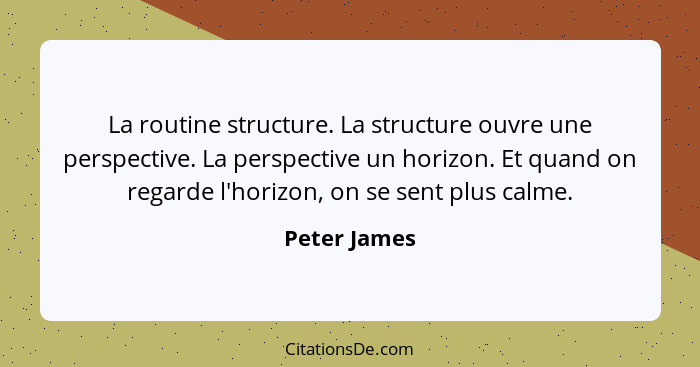 La routine structure. La structure ouvre une perspective. La perspective un horizon. Et quand on regarde l'horizon, on se sent plus calm... - Peter James