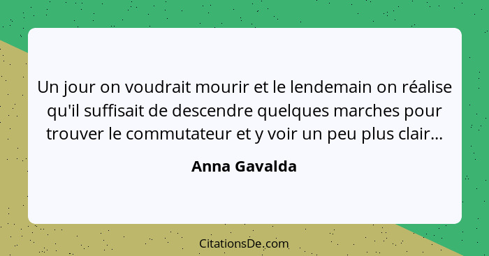 Un jour on voudrait mourir et le lendemain on réalise qu'il suffisait de descendre quelques marches pour trouver le commutateur et y vo... - Anna Gavalda