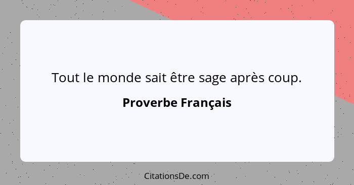 Tout le monde sait être sage après coup.... - Proverbe Français