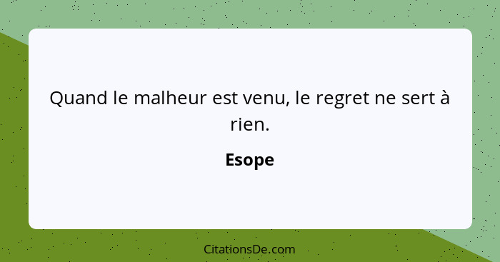 Quand le malheur est venu, le regret ne sert à rien.... - Esope