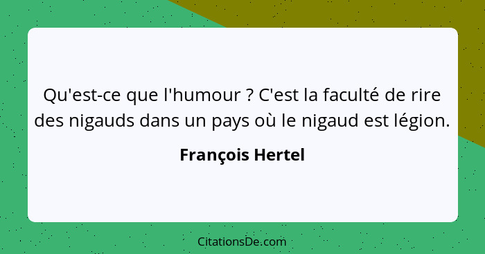 Qu'est-ce que l'humour ? C'est la faculté de rire des nigauds dans un pays où le nigaud est légion.... - François Hertel