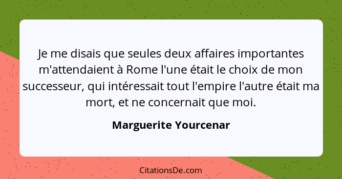 Je me disais que seules deux affaires importantes m'attendaient à Rome l'une était le choix de mon successeur, qui intéressait... - Marguerite Yourcenar