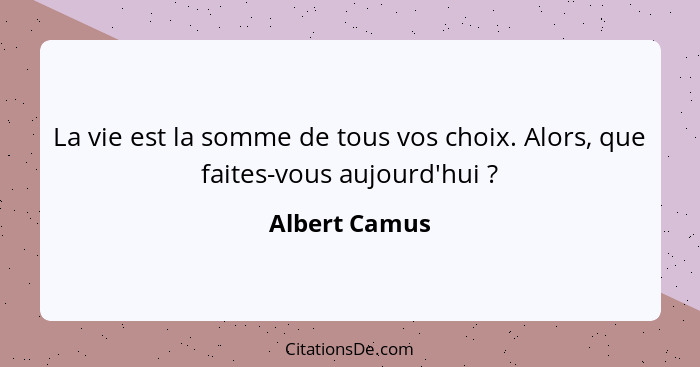 La vie est la somme de tous vos choix. Alors, que faites-vous aujourd'hui ?... - Albert Camus