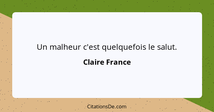 Un malheur c'est quelquefois le salut.... - Claire France