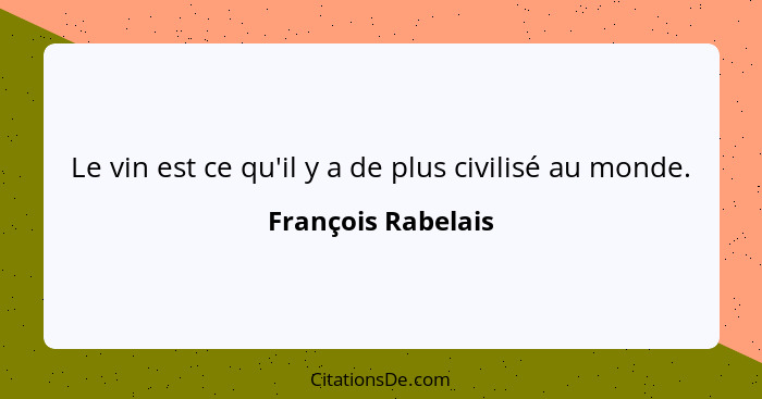 Le vin est ce qu'il y a de plus civilisé au monde.... - François Rabelais