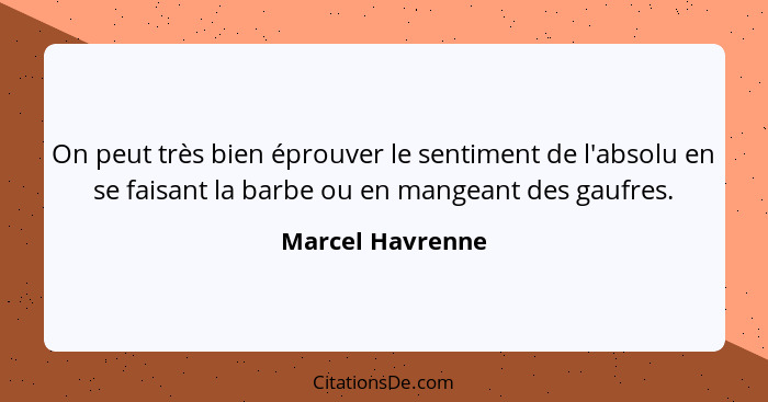 On peut très bien éprouver le sentiment de l'absolu en se faisant la barbe ou en mangeant des gaufres.... - Marcel Havrenne
